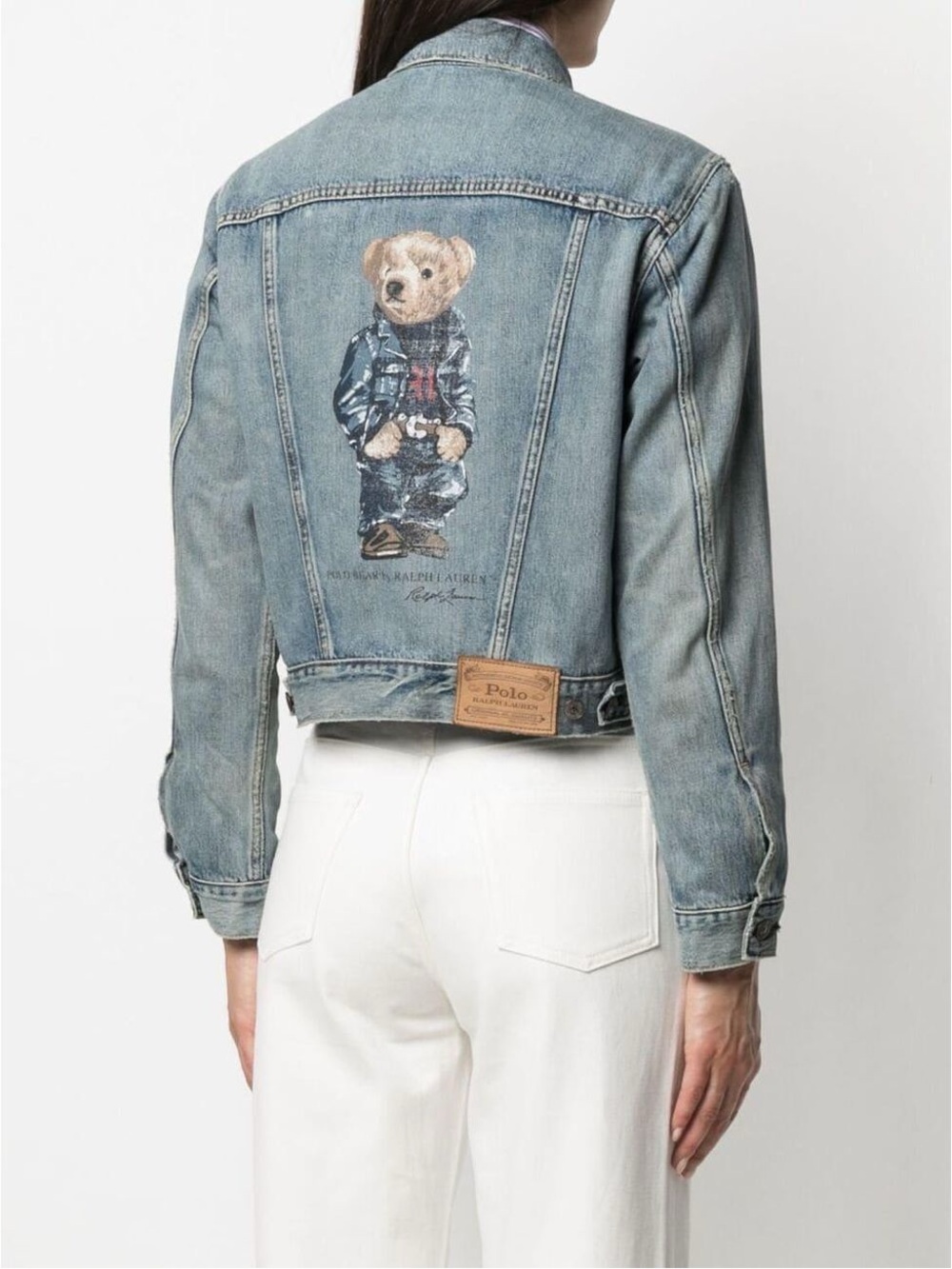 Ralph Lauren Distressed Light Blue Polo Bear Denim Jacket